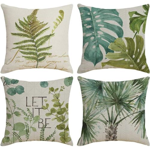 Lot De 4 Housses De Coussin 45x45cm, (Sans Insert) Coussins Décoratifs En Coton Et Lin Pour Canapé, Chambre À Coucher, Chaises, Jardin, Décor Printanier.