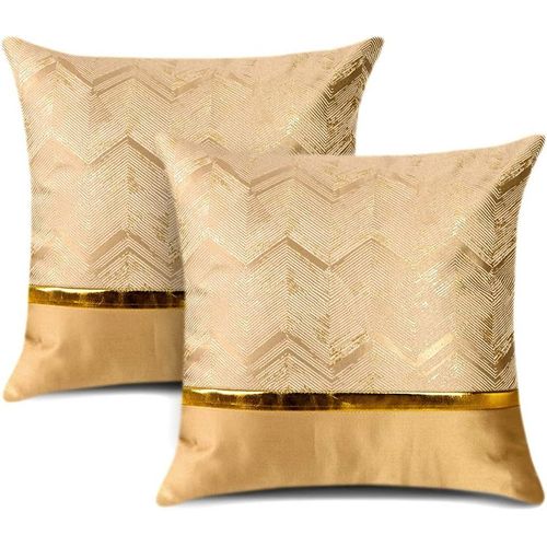 45 X 45 Cm (Jaune). Lot De 2 Housses De Coussin, Sans Coussin, Pour Lit, Canapé, Voiture, Ameublement De Luxe Minimaliste Et Moderne, Cuir Doré, Surpiqûres Flottantes Et Rayures.
