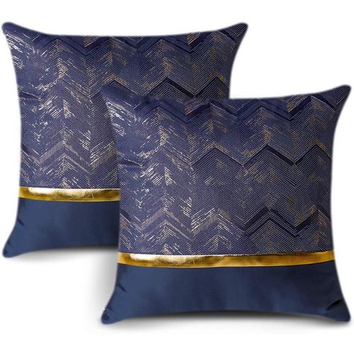45 X 45 Cm (Violet). Lot De 2 Housses De Coussin, Sans Coussin, Pour Lit, Canapé, Voiture, Ameublement De Luxe Minimaliste Et Moderne, Cuir Doré, Surpiqûres Flottantes Et Rayures.