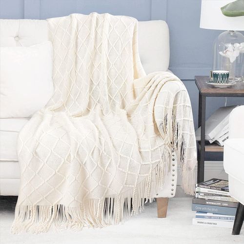 127x180cm Beige, 1 Pièce Couverture De Canapé Tricotée Petite Couverture De Canapé, Couverture Polaire Douce Couverture Tricotée À Pompon Couverture De Climatisation Couverture De Voiture Pour Canapé,