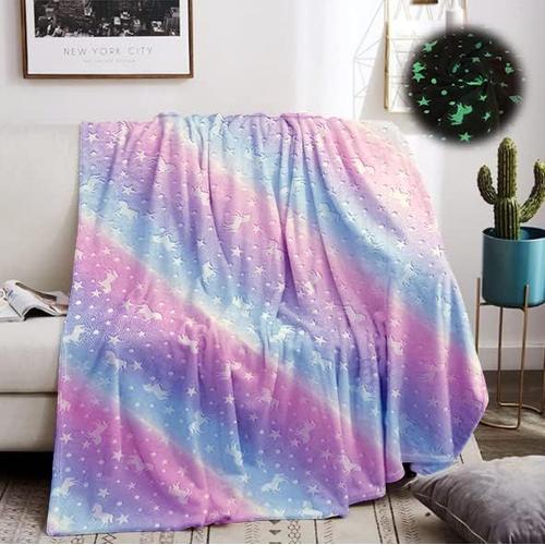 130 X 150 Cm - Couverture Enfant Licorne 1pc - Licorne - Brillant Dans Le Noir - Rose - Polaire Douce - Un Cadeau Pour Les Filles - Pour Le Lit - Canapés - Plaids Doux