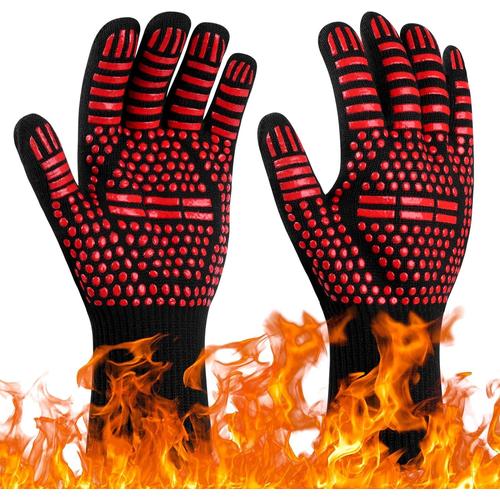 Rouge - 1 paire, gants de barbecue, gants de four résistants à la chaleur jusqu'à 800 °C, gants de cuisine antidérapants résistants à la chaleur, gants de cuisson chauffants pour barbecue/four/grill/c