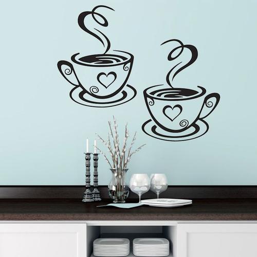 2 feuilles, 4 mugs autocollants muraux art cuisine vinyle café autocollants décoratifs mugs carrelage noir autocollants de transfert citations décoratives thé café maison amour chambre miroir salon ar