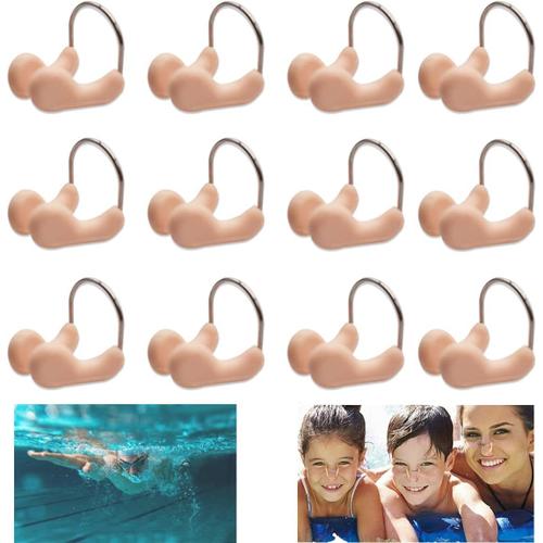 Beige, Pince-Nez, Lot De 12 Bouchons De Nez De Natation Confortables Protège-Nez En Silicone Imperméable Avec Coussinets Souples, Pour Les Nageurs De Loisir