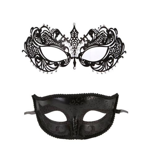 2 Pièces Masquerade Masque De Fer Pour Couple Masque De Carnaval Masque De Dentelle Masquerade Pour Femme Masquerade Bal Pour Homme Costume D'halloween Masque Noir
