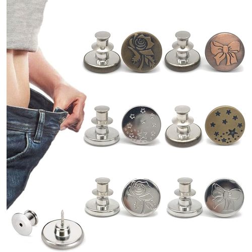 Paquet De 6 (Différents Motifs) Boutons De Jeans, Épingles À Boutons Réglables, Serrez Votre Pantalon, Pas Besoin D'outils De Couture, Épingles De Pantalon Instantanées, Faciles À Installer, Réutilisa