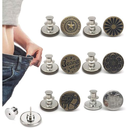 Paquet De 6 Boutons De Jeans (Motif), Épingles À Boutons Réglables, Ceinture De Serrage, Sans Couture, Sans Outils, Épingles De Pantalon Instantanées, Installation Facile, Réutilisable