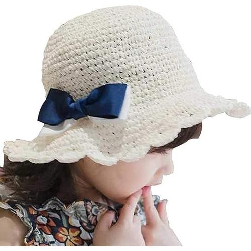 Rice White - 1 Piece Baby Straw Summer Hat Girls Flower Hat Children Sun Protection Travel Beach Uv Protection