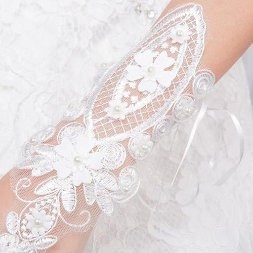 Gants De Mariage Dentelle Femme Gant De Mairée Demoiselle D Honneur Mitaine De Doigt Crochet Gothique Elegant Demi Doigts Floral Nuptiale Gloves De Soiree Banquet Theatre Bal Accesoires De Mariage