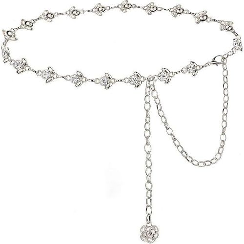 Argent - Ceinture En Chaîne Pour Femmes Robe Avec Chaîne De Taille En Strass