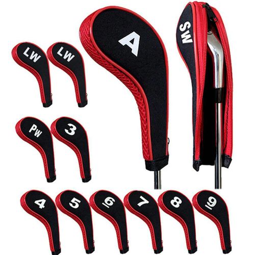 Rouge - 12 Pcs Golf Head Covers Golf Club Protection Avec Golf Head Covers, Long Neck Number Printing Et 1 Golf Club Brush