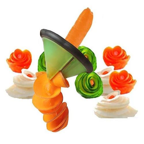 Green-1pc Fruit Vegetable Carrot Cucumber Spiral Slicer Kitchen Carving Cutting Tool Vegetable Roller Flower Cutter Shredder Random Colour