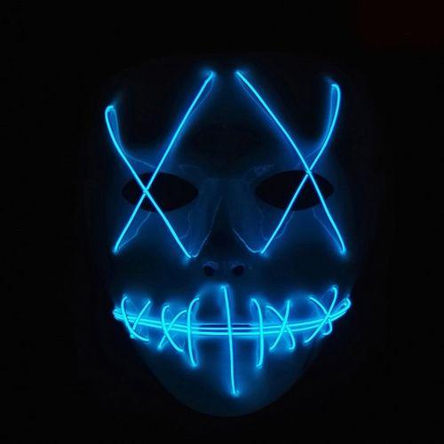 Masque de cosplay fantôme de terreur d'Halloween Masque flash lumineux LED  - Lumière bleue