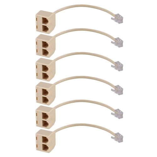 6X RJ11 6P4C 2 Voies Telephone Sortie Adaptateur Jack Ligne de Separation Beige