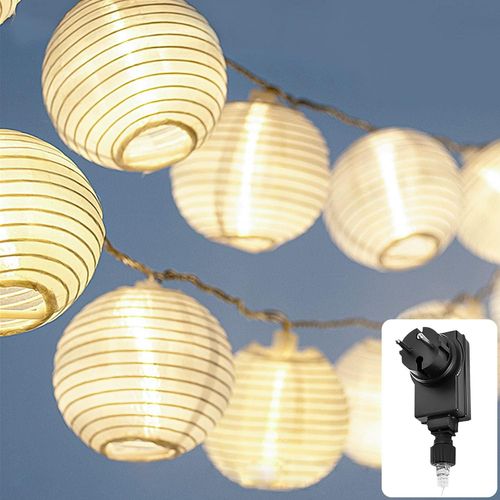 Guirlande lumineuse LED Lampion lampe deco ¿ Lanterne en papier blanc kraft - Longueur totale 7 mètres | 15 LED boules blanches | Fourni avec prise à brancher sur le secteur (Fiche)