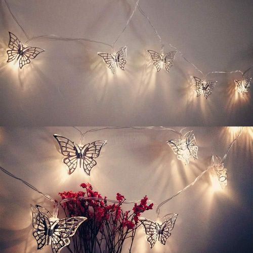 3m 20 LEDs Guirlande Lumineuse à Pile, IP44 Étanche, Fer, Papillon d'argent, Lumière Blanche Chaude, Petite Guirlande LED pour Noël, Sapin, Anniversaire, Mariage, Table