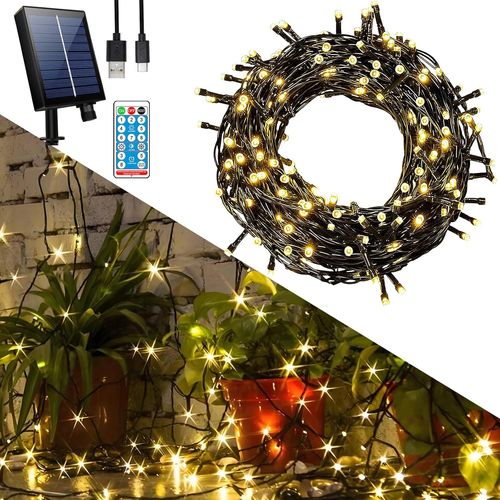 Guirlande Solaire Exterieur, Guirlande Lumineuse Exterieure Solaire 30m 300 Led, Blanc Chaud, Étanche 8 Modes Guirlande Lumineuse Exterieure Pour Jardin, Terrasse, Mariage, Maison Fê