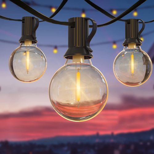 Guirlande Lumineuse Extérieure, 15m Led Guirlande Lumineuse G40 Ampoules 25+3 Rechange, Ip44 Étanche, Blanc Chaud Pour Mariage, Terrasse, Jardin, Chambre, Noël [Classe Énergétique F]