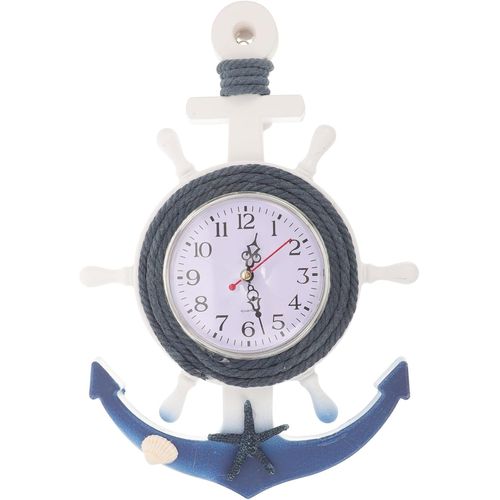 Nautiques Horloge Murale en Bois Ancre De Roue De Bateau Horloge Décorative Horloge Murale Plage Côtière Décor À La Maison de Style Méditerranéen Mur Ornement Accrochant Style 2