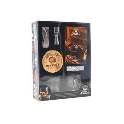 Whisky On The Rocks - Coffret Avec 2 Verres À Whisky, 2 Dessous De Verre En Bois Gravé, 4 Pierres En Granit, 1 Pochon De Protection, 1 Doseur En Inox Gravé, 1 Livre De Recettes