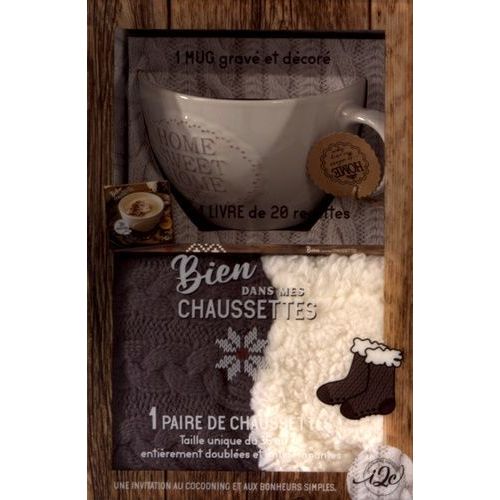 Bien Dans Mes Chaussettes - Une Invitation Au Cocooning Et Aux Bonheurs Simples - Avec 1 Mug Gravé Et Décoré - 1 Paire De Chaussettes Taille Unique (Du 36 Au 40) - 1 Livre De 20 Recettes