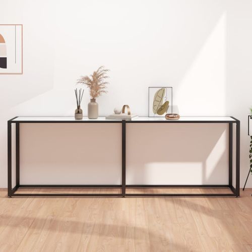 Vidaxl Table Console Marbre Blanc 220x35x75,5 Cm Verre Trempé