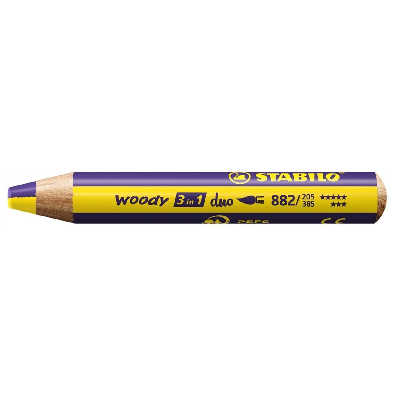 STABILO Crayon multi-talents woody 3 in 1 duo - jaune-violet