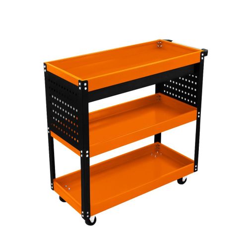 Chariot à Outils 81 x 36 x 79cm Acier Thermolaqué 3 Niveaux Capacité Totale 150KG - Tiroir Verrouillable - Servante sur Roulettes Atelier Garage Bricolage Rangement [6 Crochets & 2 Clés INCLUS]