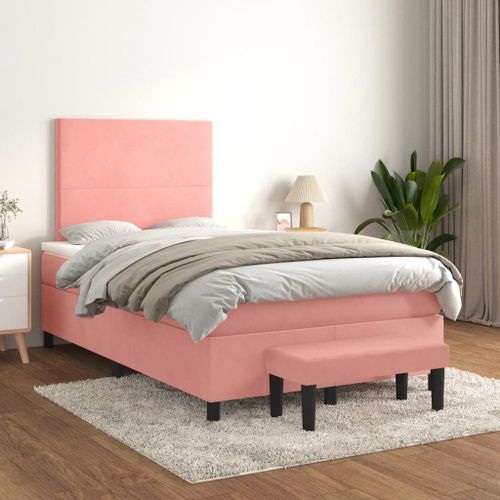 Vidaxl Lit À Sommier Tapissier Avec Matelas Rose 120x200 Cm Velours