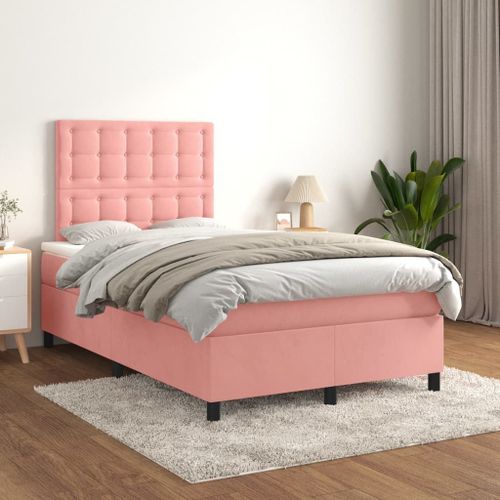 Vidaxl Lit À Sommier Tapissier Avec Matelas Rose 120x200 Cm Velours