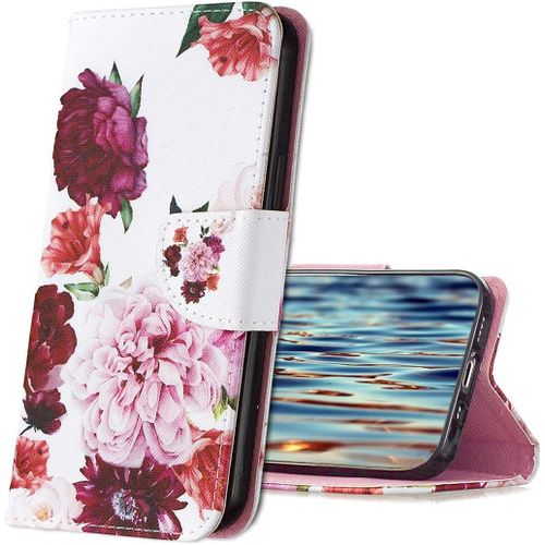 Xiaomi Redmi Note 9t 5g Coque, Housse En Cuir Xiaomi Redmi Note 9t, Antichoc Etui A Rabat Pu Portefeuille Housse De Protection Pour Xiaomi Redmi Note 9t 5g. Hx2 Peony Flowers