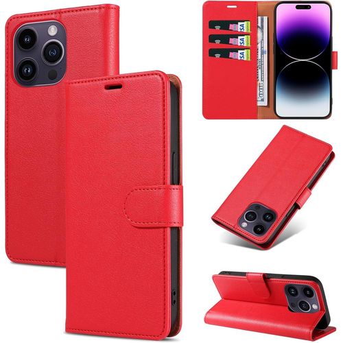 Coque Pour Iphone 15 Pro Max Avec [Rfid Blocage], Etui Cuir Pu Portefeuille [Bequille] [Fentes Pour Cartes] [Magnetique] Flip Housse Pour Iphone 15 Pro Max, Rouge