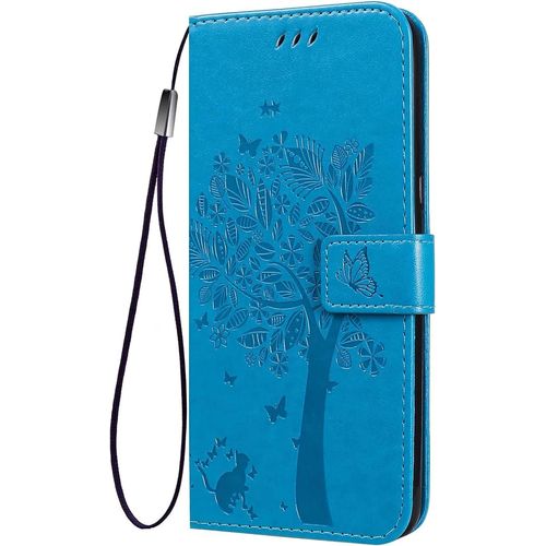 Housse Pour Telephone Samsung Galaxy A03 Core Etui, Pu/Tpu Retourner Cuir Coque Magnetique Portefeuille, Bleu