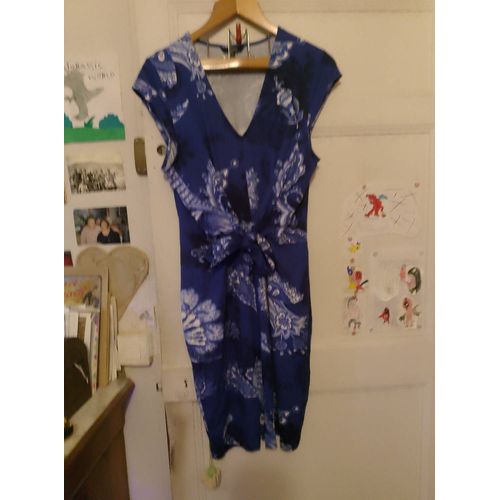 Robe Bleue Motifs Blancs Noeud Devant 42 Xl Desigual.