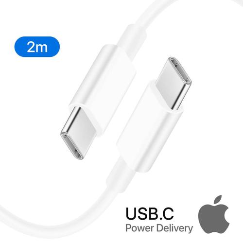 Apple Original - 2M 2 mètres Cable Chargeur Cordon USB-C vers Type-C Pour Adaptateur Prise Secteur 18w/20w Pour iPhone 15 / Plus / Pro / Max / iPad 2022