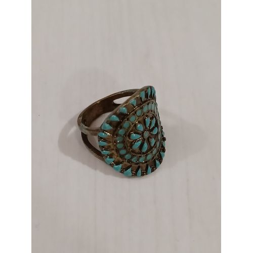 Bague Métal Doré,Fleur Resine Bleu, Taille 17,83 Mm