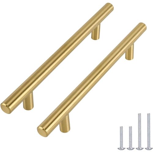 Lot De 5 Poignee Meuble Dorée Poignée Meuble Laiton Poignée Dorée -Ls201Gd160 Laiton Brossé Poignée Placard Cuisine Doree En Acier Inoxydable Entraxe 160Mm[JIA5281678]