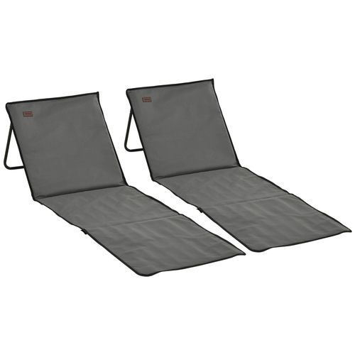 Lot De 2 Tapis De Plage Rembourrés Pliables - Matelas De Plage - Dossier Inclinable, Rangement - Métal Polyester Gris