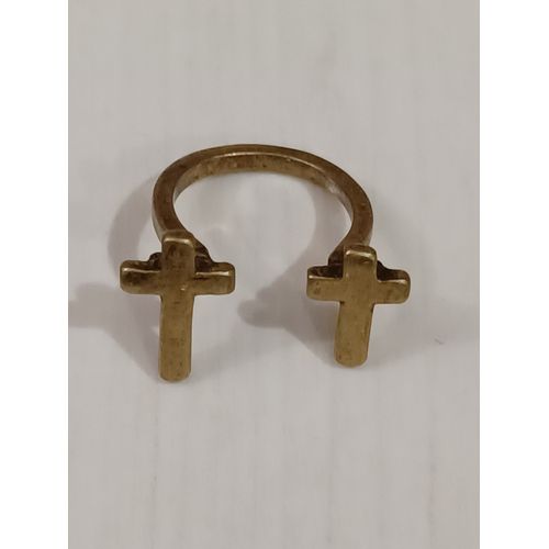 Bague Métal Doré,Croix, Bague Ouverte, Taille 16.88 Mm