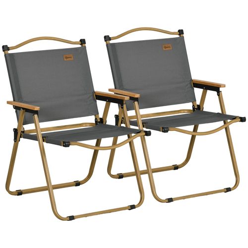 Lot De 2 Chaises De Plage Camping Pliantes Acier Bois Oxford Gris