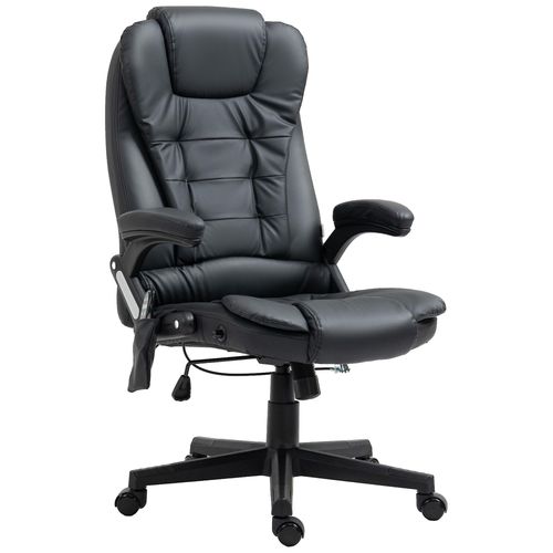 Fauteuil De Bureau Direction Pivotant Massant Chauffant Électrique Revêtement Synthétique Noir
