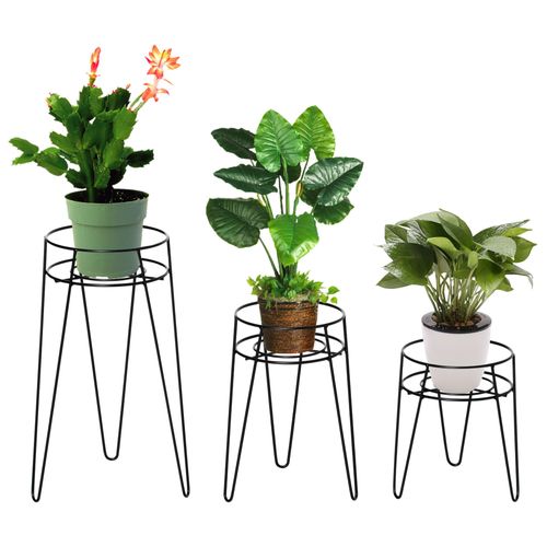 Supports De Pots De Fleurs Design En Épingle Métal Époxy Noir