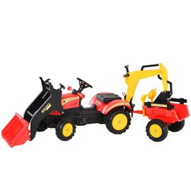 Tracteur À Pédales Tractopelle Remorque Pelle Et Rateau Rouge Noir