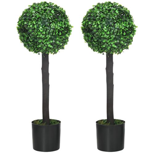 Lot de 2 buis artificiels topiaires boules Ø 20 x 60H cm avec pots