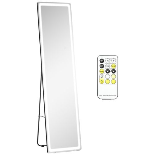 Miroir Led Sur Pied Ou Mural Au Choix - Intensité Et Couleur Réglable - Télécommande Incluse - Verre Alu. Noir