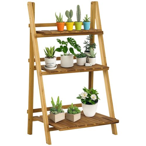 Etagère Échelle À Fleurs Pliable 3 Niv. Bois Sapin Carbonisé