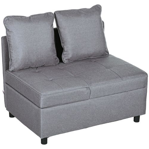 Canapé Convertible Dossier Inclinable Effet Capitonné Tissu Gris