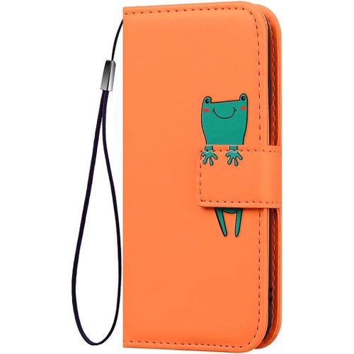 Housse Pour Telephone Samsung Galaxy A03 Etui, Pu/Tpu Retourner Cuir Coque Magnetique Portefeuille, Orange