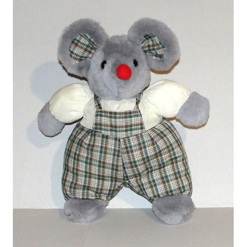 Doudou Souris Grise Salopette Tissus Gifi Toys - Peluche 29 Cm