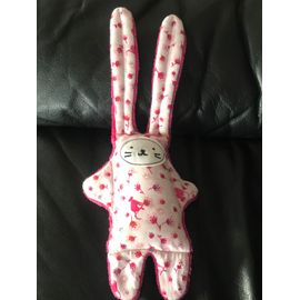 Doudou Plat Lapin Rose Fushia Fleurs Double Face Catimini 35cm